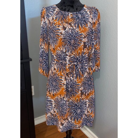 H&M Dresses & Skirts - H&M Dress Size 8 Floral Print Brown Blue Knee Length 3/4 Sleeves Boho Retro Chic